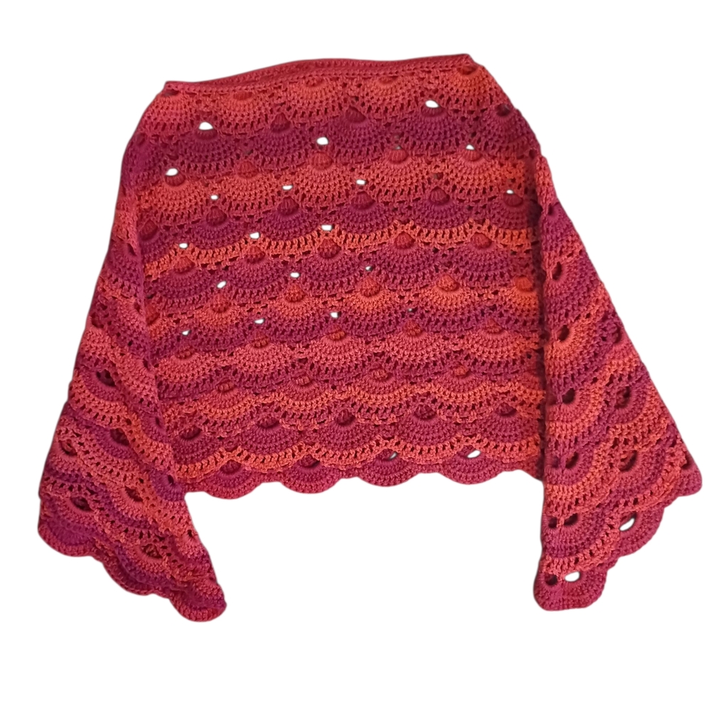 Crochet Shawl in Red and Orange